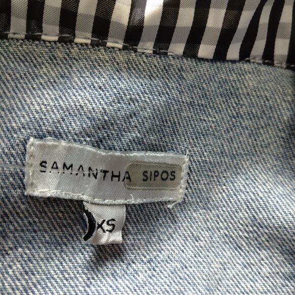 Samantha Sipos Women’s XS  Embroidered Girls Blue Gingham Distressed Jean Jacket - Picture 6 of 7